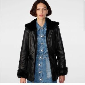 Vintage Wilsons Leather Jacket, Faux Fur Lining, Hooded with Belt, Size XS EUC